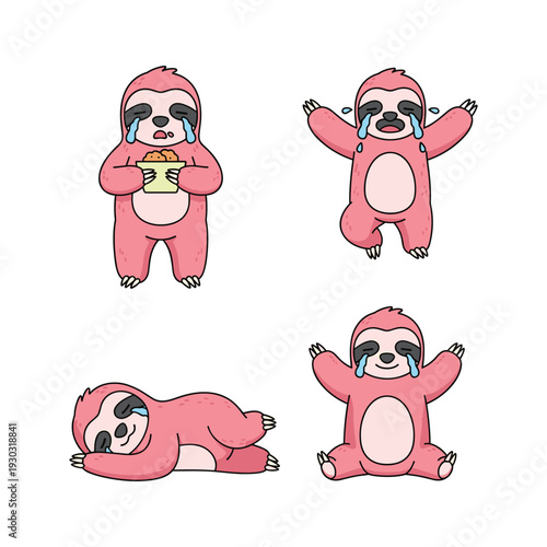 Crying cartoon sloth in pink costume expressing sadness and despair