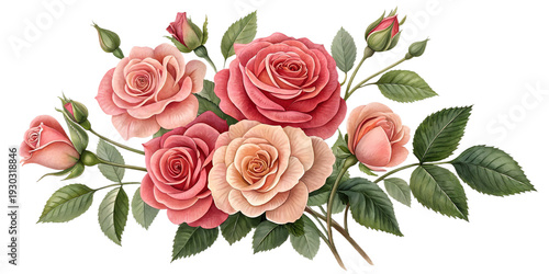 Mother’s Day Rose Bouquet PNG, transparent background, realistic petals