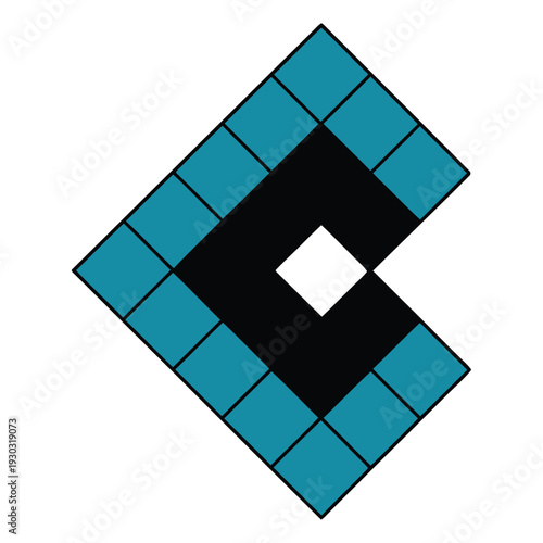 Minimalist pixel-style letter c in bold teal and black
