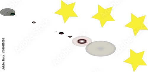 Abstract solar system illustration with colorful planets, spacecraft, orbital paths, decorative stars, cosmic space background, futuristic astronomy concept design