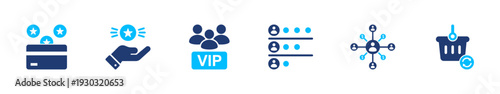 Customer loyalty program icon set. reward, membership, points, vip, retention. solid style icon collection.