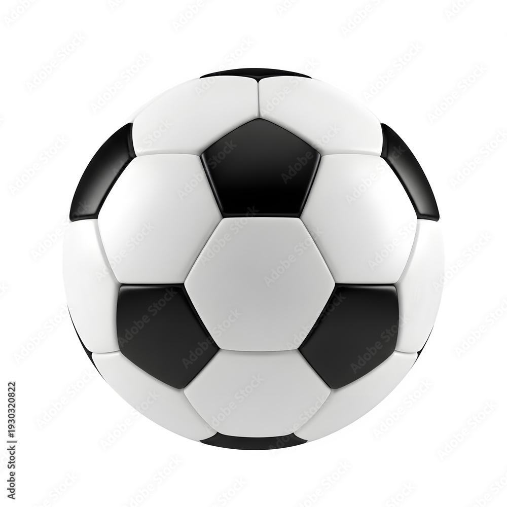 Fototapeta premium Classic black and white soccer ball. Professional football equipment for sports design, competition, and athletic games, isolated on white or transparent background. PNG format.