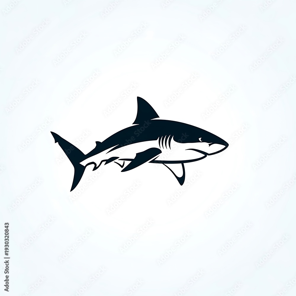 Obraz premium Black Shark Silhouette Swimming Right.
