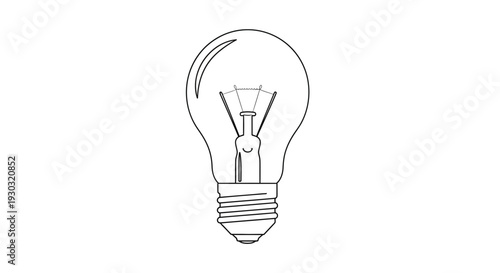 Simple Line Art Drawing of an Incandescent Light Bulb, Isolated on White Background