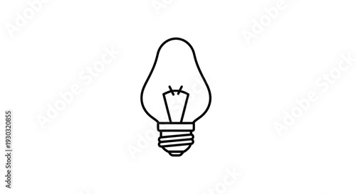 Simple Line Art Icon of a Classic Incandescent Light Bulb on White Background
