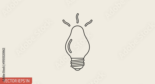 Simple line art icon of a glowing light bulb, symbolizing ideas, innovation, and creativity.