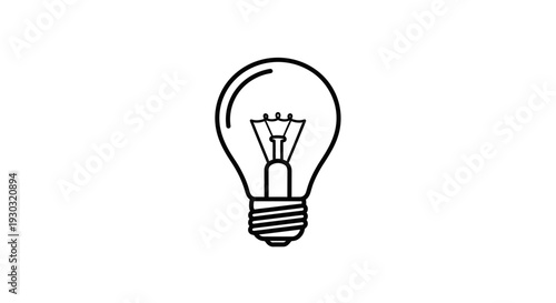 Simple Line Art Illustration of a Classic Incandescent Light Bulb on White Background