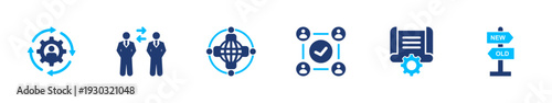 Organization change icon set. management, strategy, transition, leadership, structure. solid style icon collection.