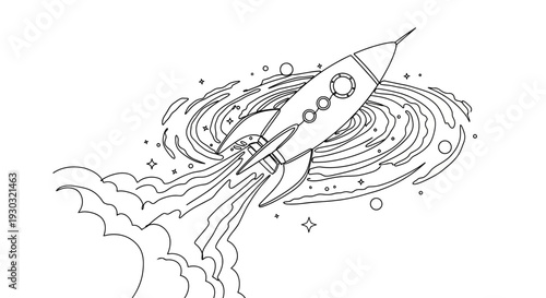 Retro Rocket Launching into Galaxy, Space Exploration, Cosmic Journey