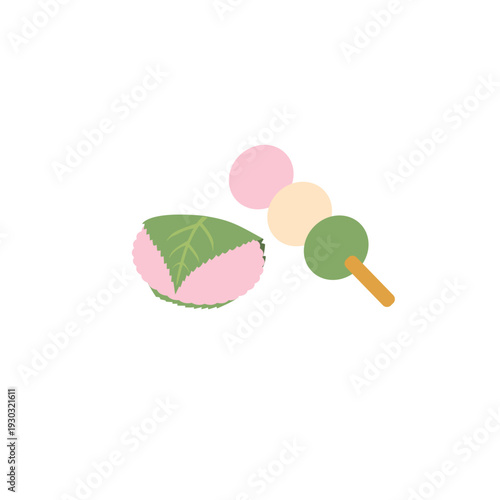 桜餅と三色団子のイラスト　花見素材　春素材