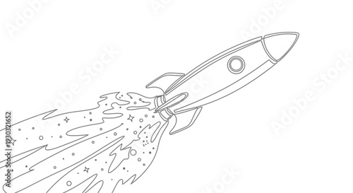 Retro Rocket Ship Launching with Star Trails and Cosmic Dust