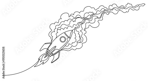 Retro Rocket Ship Launching with Smoke Trail - Vector Illustration