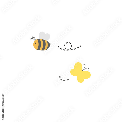 ミツバチとチョウチョのイラスト　シンプル　春素材　昆虫のイラスト