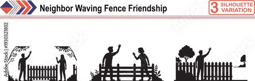 Silhouette of Neighbors Waving over a Backyard Fence for Community Friendship and Kindness Theme