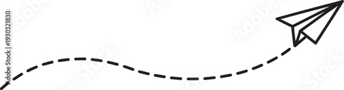 Paper airplane with dashed line flight travel transportation