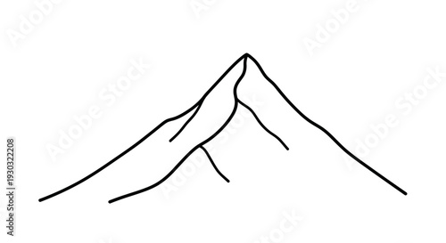 Minimalist Mountain Peak Line Art Icon, Simple Geometric Summit Outline, Vector Illustration
