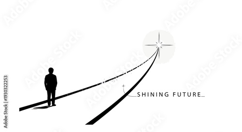 Silhouette of a person looking towards a shining future star, symbolizing hope and aspiration