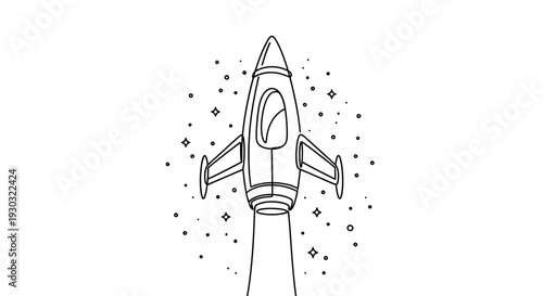 Minimalist Rocket Ship Launching into Starry Space, Vector Art