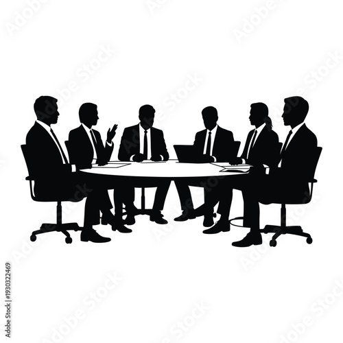 Diverse boardroom debate Vector, Silhouette, Illustration
