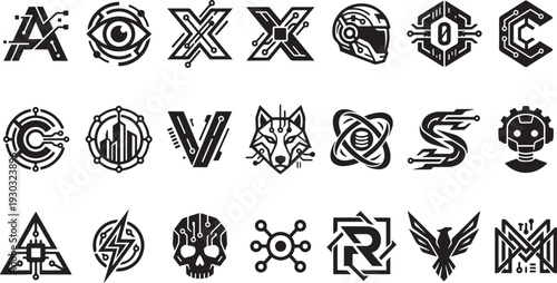 A set of logos, badges, symbols - modernism, futurism, retro, vintage. Hand drawn vector illustration
