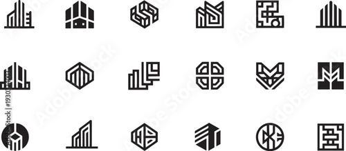 A set of logos, badges, symbols - modernism, futurism, retro, vintage. Hand drawn vector illustration
