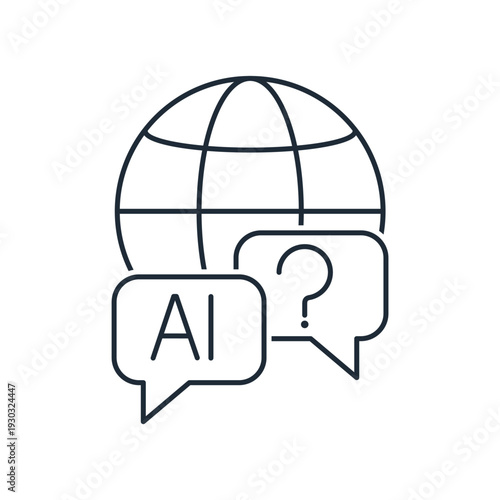 Artificial intelligence answers the question using global knowledge. Intelligent assistant. Vector linear icon illustration isolated on white background.