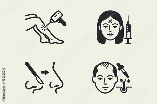 Aesthetic Medicine and Cosmetic Procedures Icons Set