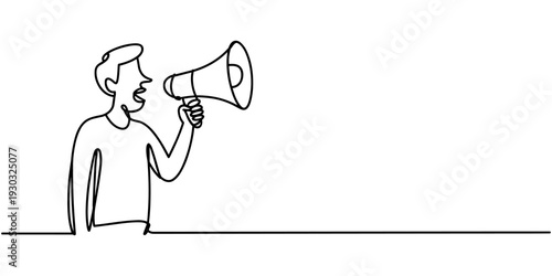 man holding megaphone continuous one line drawing animation, continuous one line drawing casual dressed man holding megaphone and shouting. Shout out. Loud voice. National Be Heard Day.