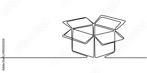 box package icon delivery line gift storage cardboard doodle continuous container. outline box package icon carton illustration warehouse cargo single parcel open post pack creative sketch product one