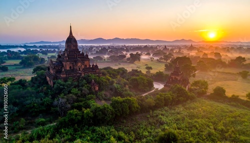 Sunrise Over Ancient Temples of Bagan, Myanmar - A Timeless Landscape.