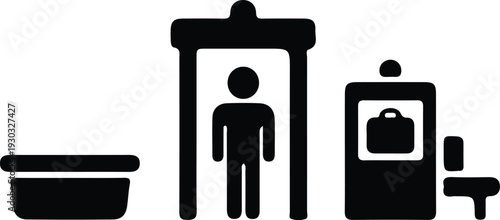airport security checkpoint black icon set vector illustration design art 