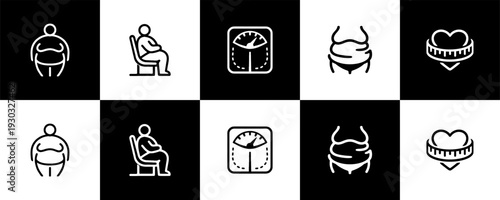 Icon Set Vector of 5 Health Obesity and Weight Loss