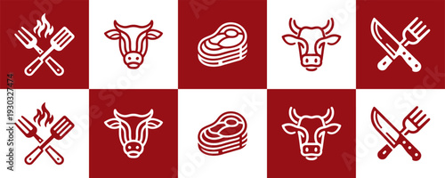 Icon Set Vector of 5 Meat Barbecue and Grilling