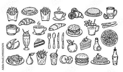 Playful Food and Drinks Sketch Vector Set – Hand Drawn Isolated Icons