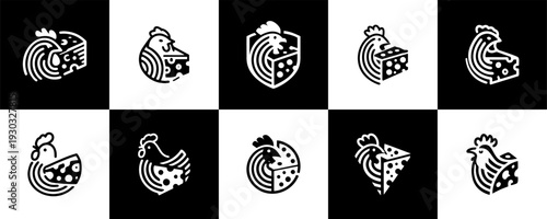 Icon Set Vector of 10 Chicken Cheese Food Logos