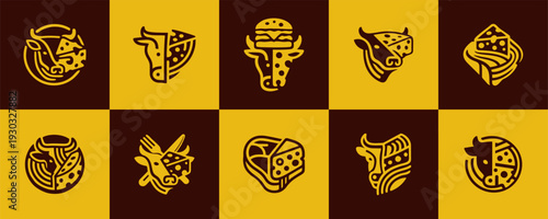 Icon Set Vector of 10 Rustic Cow Head Cheese Food Icons