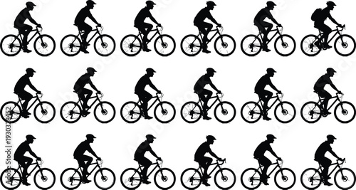 Cycling man silhouettes collection featuring mountain bike rider in motion isolated vector illustration set for sport fitness and outdoor design