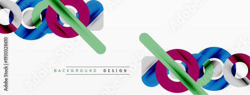 Abstract colorful lines create dynamic shapes. Modern design elements suggest movement, energy, visual appeal. Minimalist style with white background.