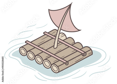 A simple, minimalist digital illustration of a wooden log raft floating on water.