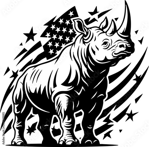 Powerful Rhinoceros Graphic with American Flag Elements