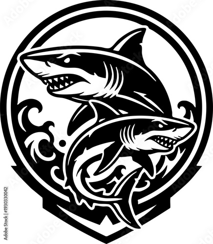 Powerful Two Sharks Ocean Predators Graphic Design