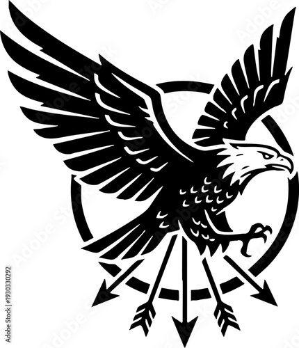 Powerful Eagle Emblem with Arrows Symbol Design