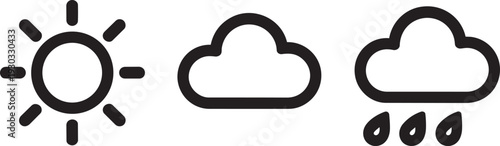 Weather forecast icons with sunny, cloudy, and rainy conditions represented by simple symbols