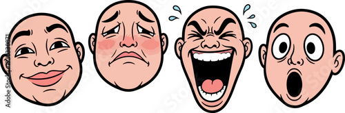 Cartoon faces showing diverse emotions with expressive features