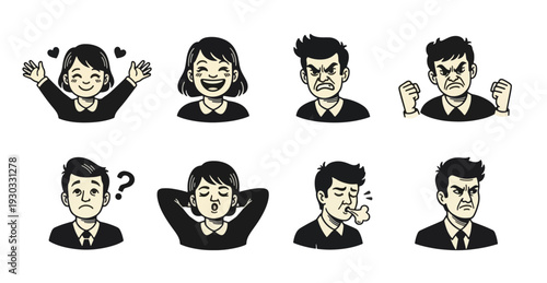 Set of Cartoon Characters Displaying Various Facial Expressions