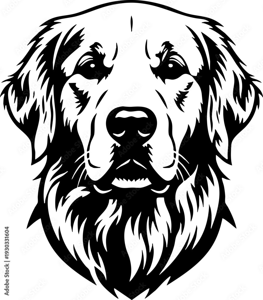 Fototapeta premium Golden Retriever Dog Head Black and White Vector Illustration