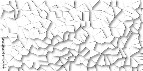 Abstract extruded white Voronoi diagram blocks vector background. Multicolored geometric wattled mosaic pattern wallpaper. geometric seamless pattern with 3d shapes triangle background. 