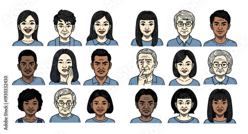 Diverse cartoon avatars of people in various age groups and ethnicities