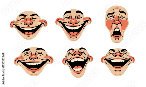 Set of six expressive cartoon faces with various emotions
