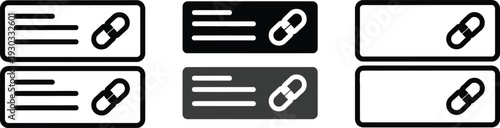 Set of six rectangular icons with paperclip and lines